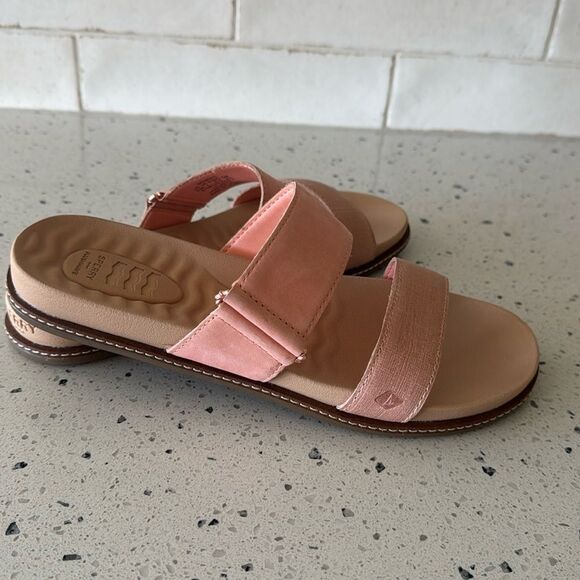 SPERRY Wave Side PLUSHWAVE Peach Leather Strap Sandals Slides Casual Comfort 9.5 - Picture 5 of 12